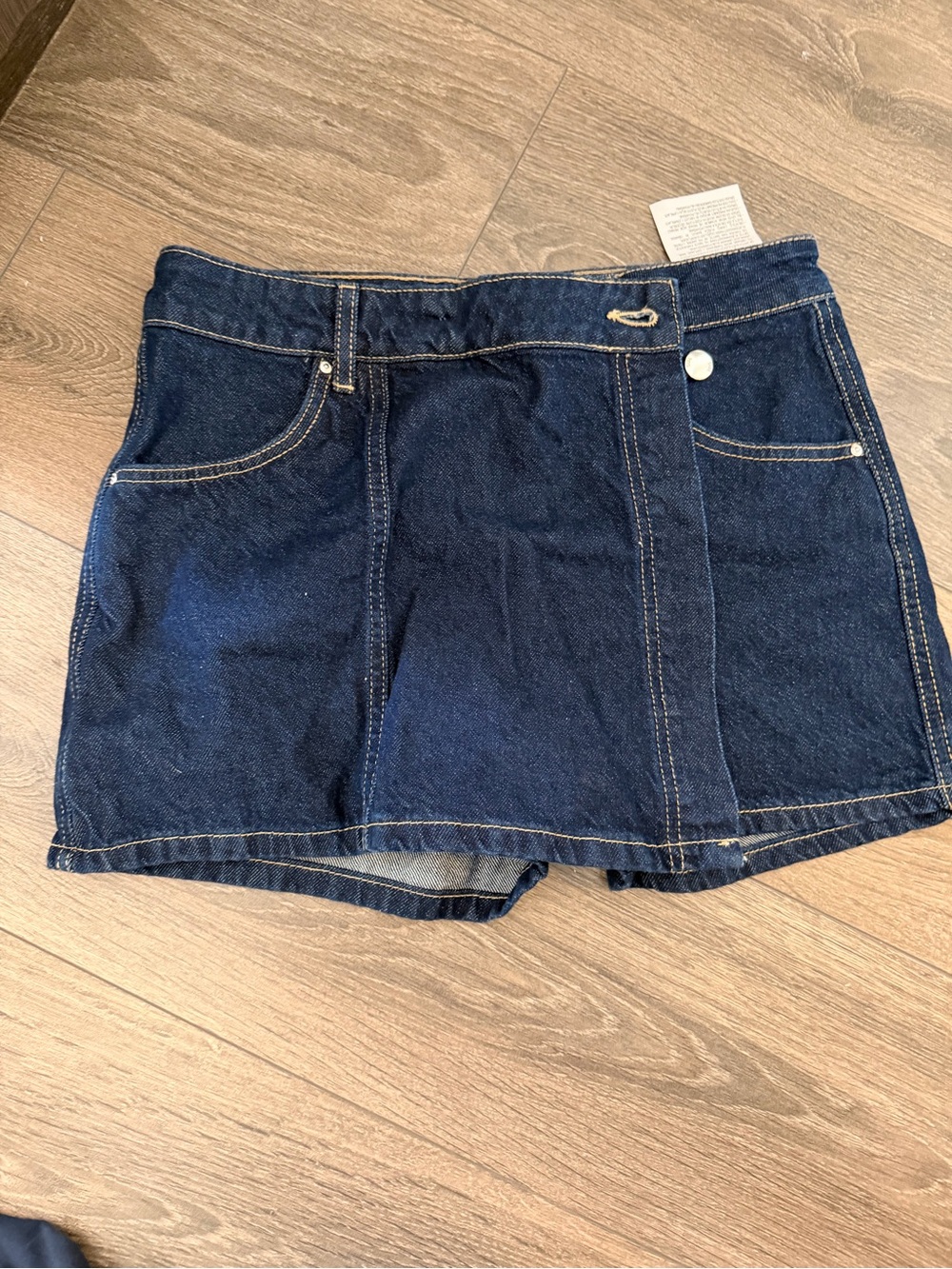 Zara Dark Blue Denim Skort-Style Jean Shorts